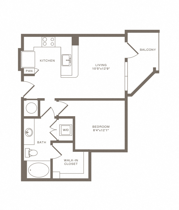Floor plan for 1 bed, 1 bath, 659 sqft